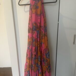 Aqua Pink and Orange Halter Dress
